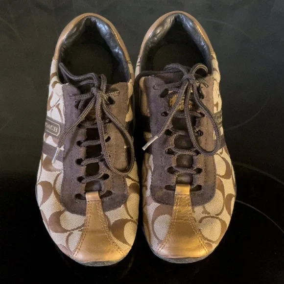 Coach leatherware sneakers leather suede brown tan gold logo - Picture 5 of 16